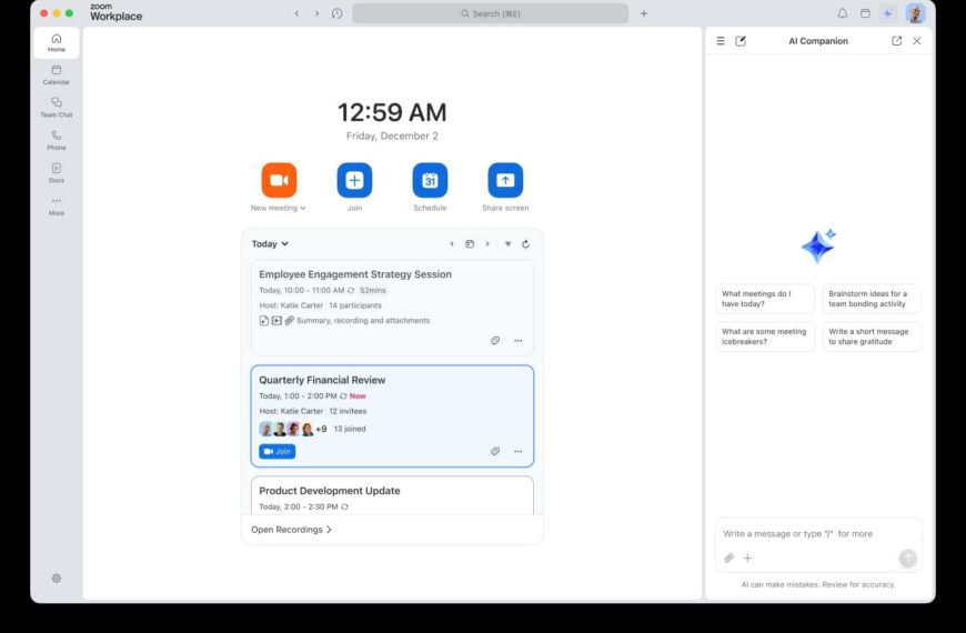 Zoom vernieuwt Workplace met een “AI-first” ervaring en lanceert AI Companion 3.0 om het dagelijks werk te versnellen