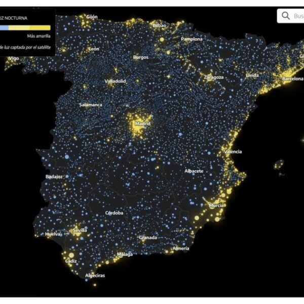 Een kaart onthult de gebieden met de meeste lichtvervuiling in Spanje