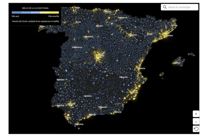 Een kaart onthult de gebieden met de meeste lichtvervuiling in Spanje
