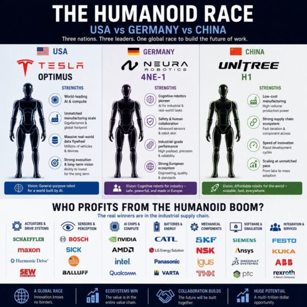 De race van de humanoïde robots wint niet alleen degene die de robot verkoopt