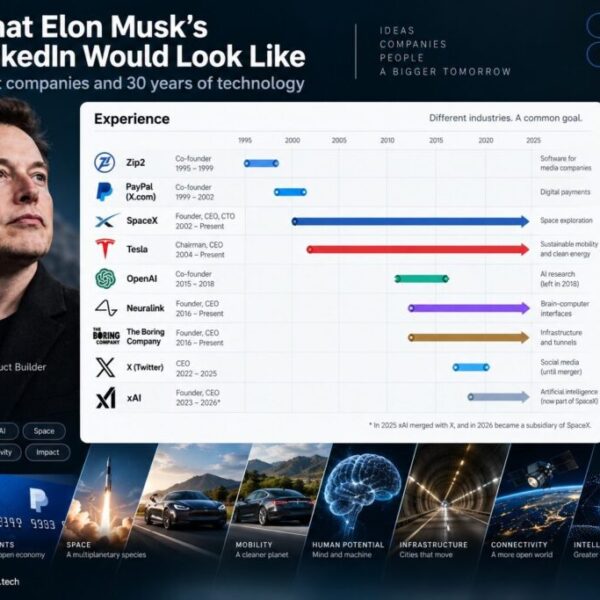 Zo zou Elon Musk’s LinkedIn eruitzien: acht bedrijven en 30 jaar technologie